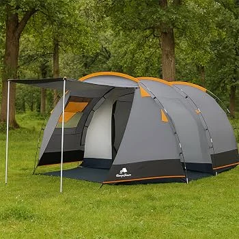CampFeuer tenda super+ per 4 persone | Grigio/nero (arancio) | Grande tenda tunnel con 2 ingressi e tettoia, colonna d’acqua 3000 mm | Tenda per gruppi, per campeggio e per famiglie :
