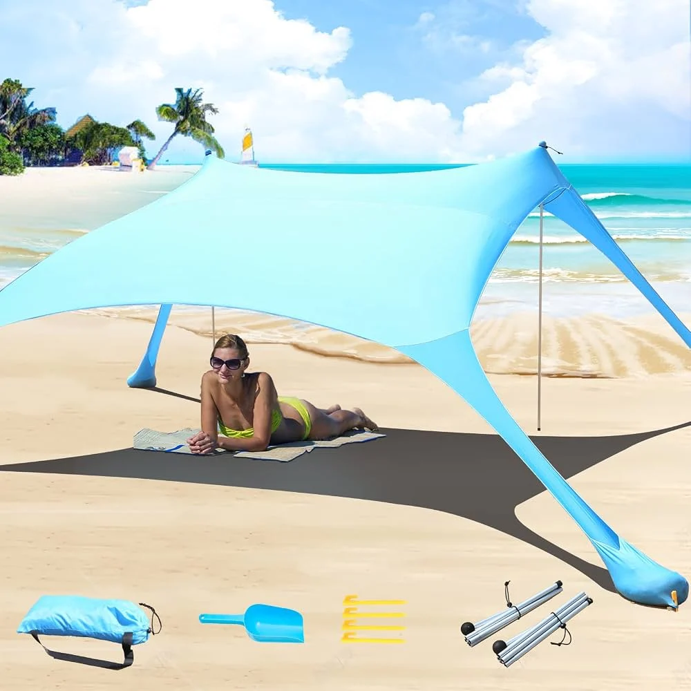 CUUPO Tenda da spiaggia 2,1 x 2,1 m Riparo dal sole UPF50+ Protezione UV, Piccola tenda parasole da esterno con 2 pali per campeggio, spiaggia, pesca, cortile e picnic Blu : Amazon.it: