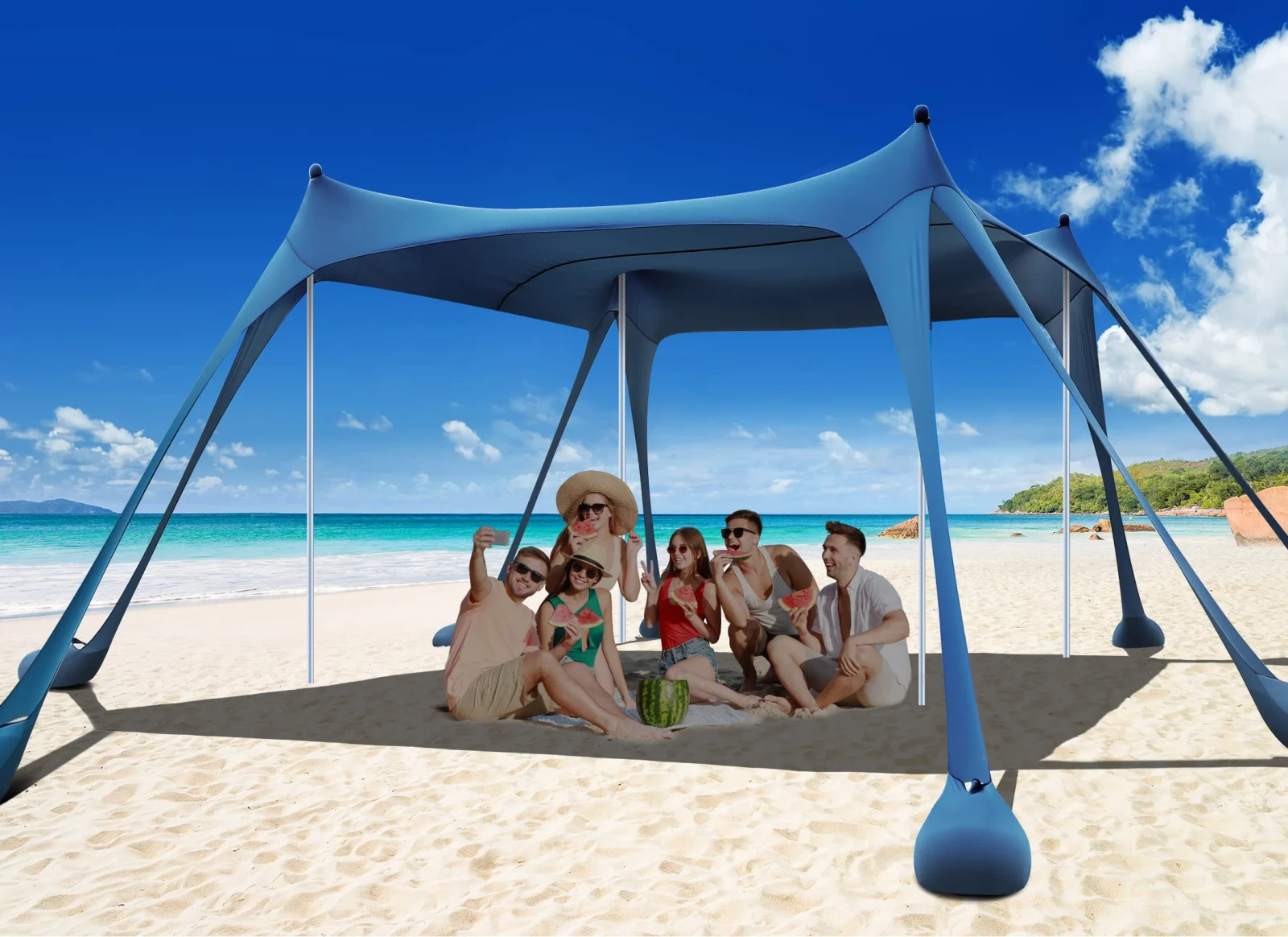 Osoeri Tenda da spiaggia, parasole da campeggio UPF50+ con 8 sacchi di sabbia, pala per sabbia, picchetti e pali di stabilità, baldacchino da spiaggia per campeggio, pesca, divertimento in cortile o :