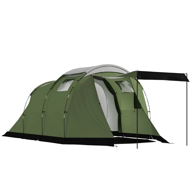 Outsunny Tenda da campeggio per 3 4 persone, stabile, impermeabile 3000 mm, tenda familiare con cabina notte, anticamera e soggiorno, Verde | Aosom Italy