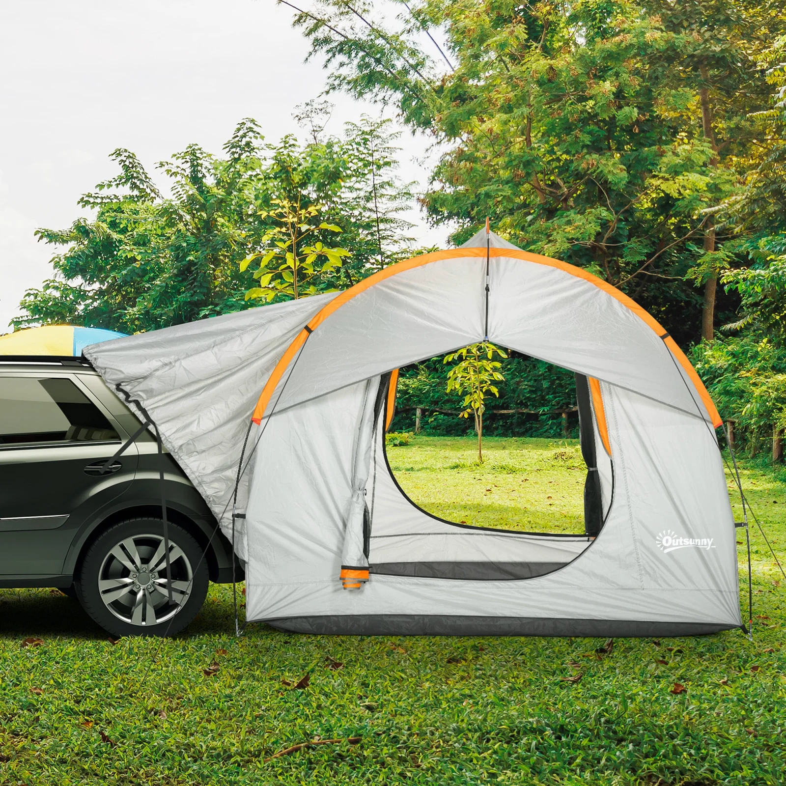 Outsunny Tenda per Auto Impermeabile a 3 Porte in Poliestere, PE e Fibra di Vetro, 239x210x210 cm, Grigio e Arancione