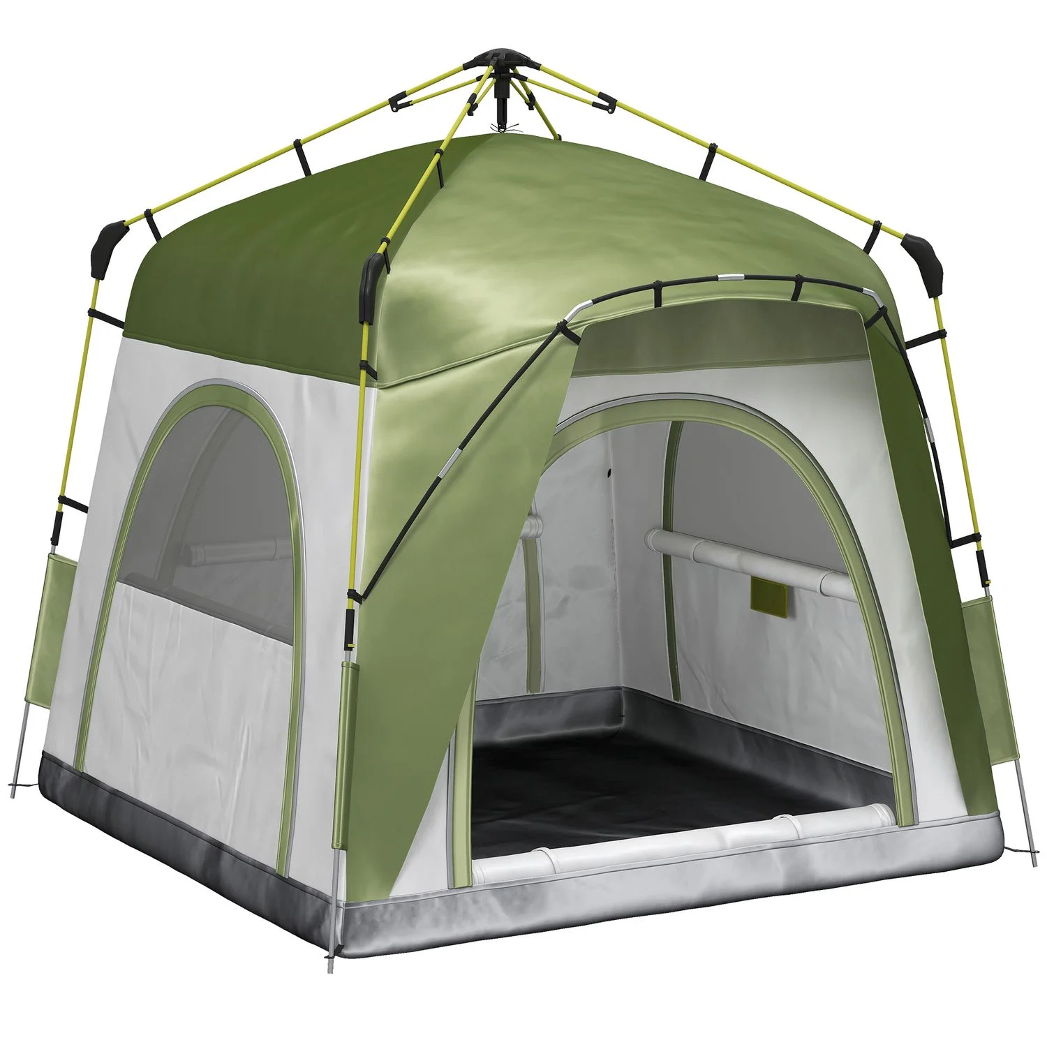 Tenda da campeggio 2 posti pop up con porta a cerniera e 3 finestre, 240x240x199 cm, verde Toys Center