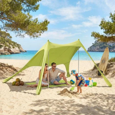 Tenda da spiaggia pieghevole con materassino parasole UPF50+, pali in alluminio, paletta, picchetti e borsa per il trasporto (verde)