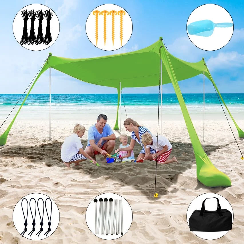 Tenda parasole Tenda da spiaggia con protezione UV 200 x 210 x 200 cm Tenda portatile con palo in lega di alluminio Verde