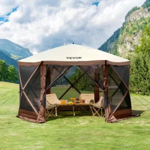 VEVOR Gazebo Pop Up, Tenda con Schermo Pop Up, Baldacchino su 6 Lati, Riparo da Sole 6 Panni Antivento Rimovibili Finestre in Rete, con Zanzariera …