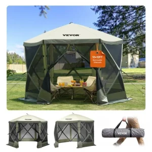VEVOR Gazebo Pop Up, Tenda con Schermo Pop Up, Baldacchino su 6 Lati, Riparo da Sole 6 Panni Antivento Rimovibili Finestre in Rete, con Zanzariera …