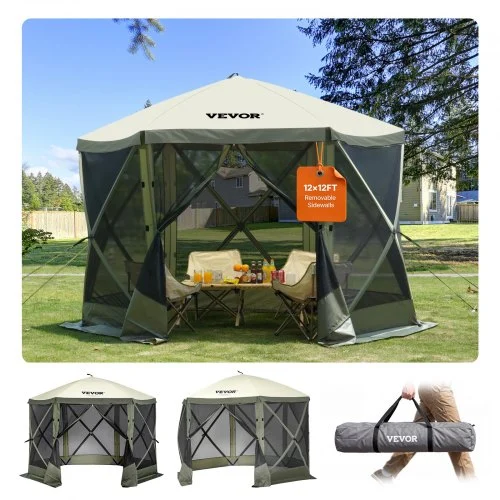 VEVOR Gazebo Pop Up, Tenda con Schermo Pop Up, Baldacchino su 6 Lati, Riparo da Sole 6 Panni Antivento Rimovibili Finestre in Rete, con Zanzariera …