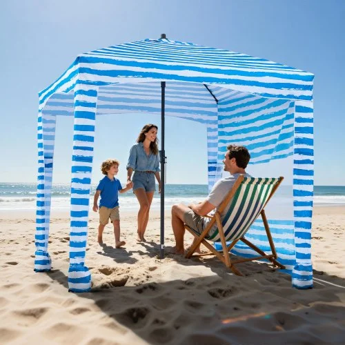 VEVOR Tenda da Spiaggia da 1830 x 1830 x 2290 mm, con Parete Laterale e Tasche per la Sabbia, Ombrellone Parasole Portatile Regolabile in Altezza per …
