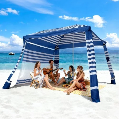 VEVOR Tenda da Spiaggia per Esterno 2438 x 2438 mm con Parete Laterale, Facile da Montare con Tasche per la Sabbia, Ombrellone Parasole Portatile …