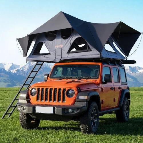 VEVOR Tenda Tetto Pieghevole da Auto Capienza ca. 2 3 Persone Tenda Sopra Auto Pieghevole da Campeggio Telaio in Alluminio con Finestre Scala Telescopica, Impermeabile da Esterno per Jeep SUV Pickup | VEVOR IT