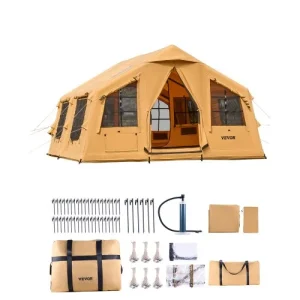 VEVOR Tende Gonfiabili per Campeggio, Tenda Gonfiabile per 8 12 Persone, Tenda Glamping per 4 Stagioni con Pompa, 2 Lucernari, Baldacchino, Presa …